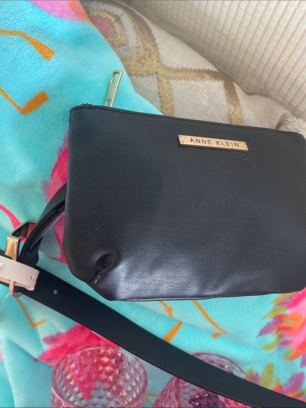 Anne Klein Black Crossbody with Gold Logo Plaque - Picture 2 of 6